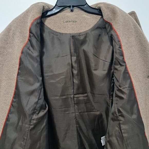 Calvin Klien Wool Silk Blend Preppy Minimalist Coat Size Tag Missing Large Tan - Picture 15 of 17